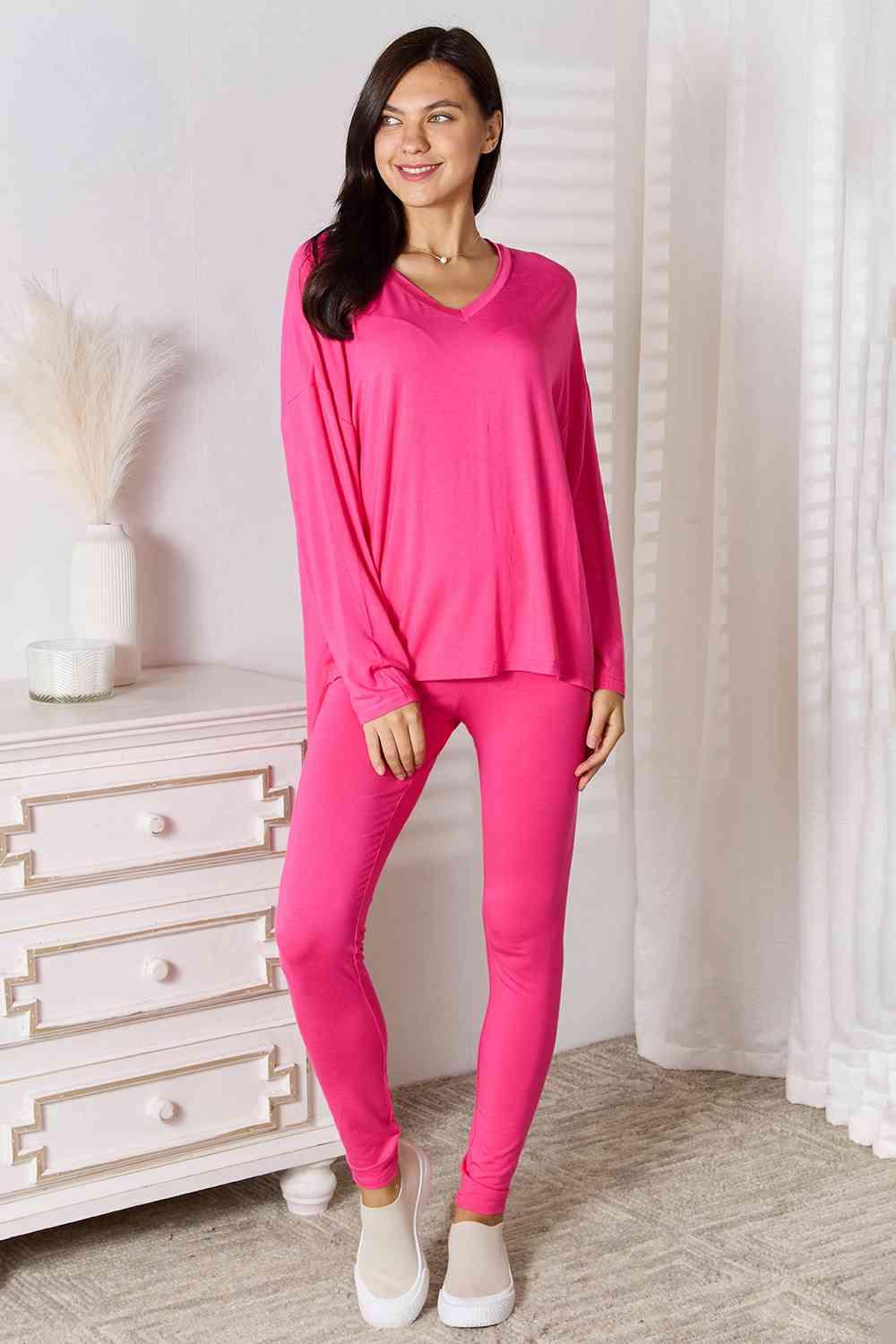 Basic Bae Full Size V-Neck Soft Rayon Long Sleeve Top and Pants Lounge Set - Happily Ever Atchison Shop Co.