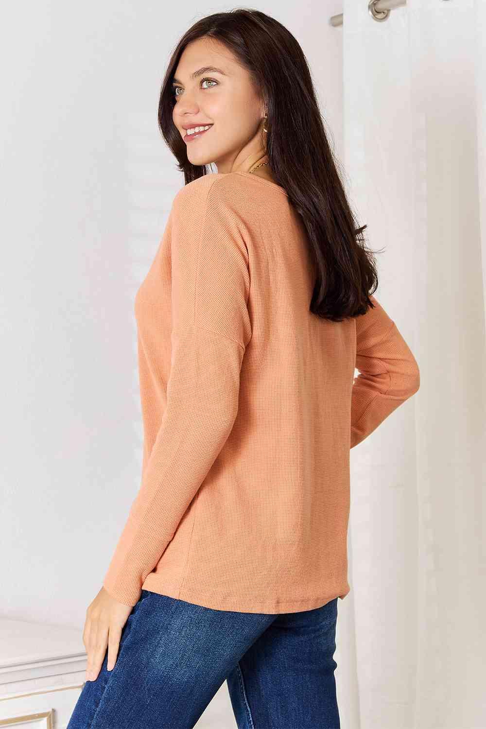 Basic Bae Half Button Long Sleeve Top - Happily Ever Atchison Shop Co.