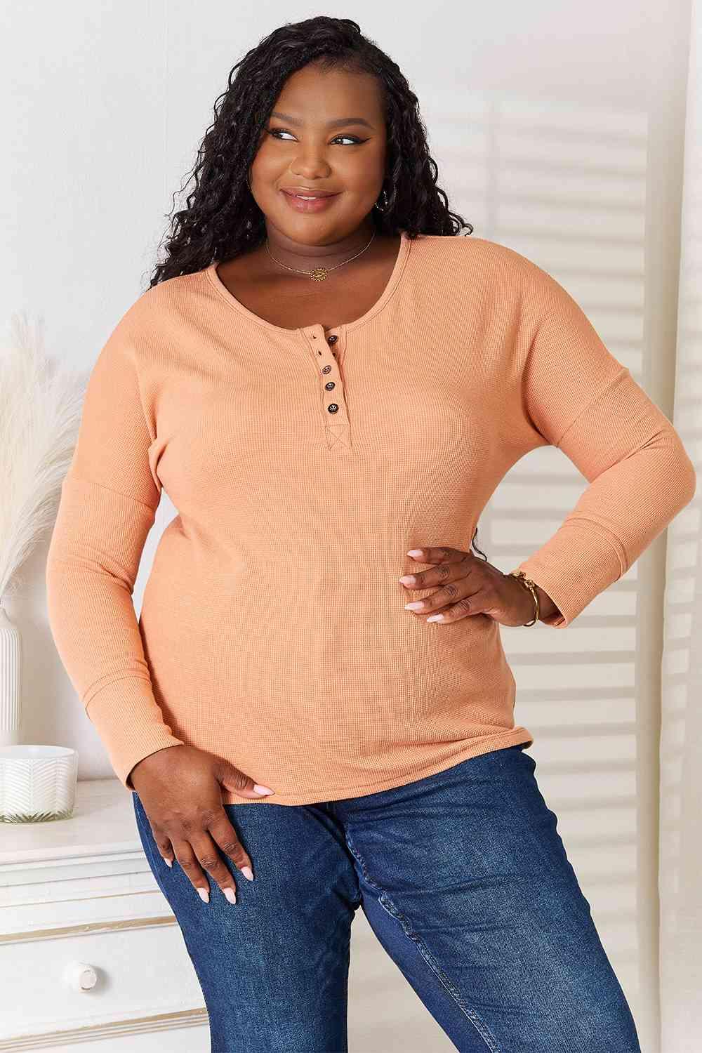 Basic Bae Half Button Long Sleeve Top - Happily Ever Atchison Shop Co.