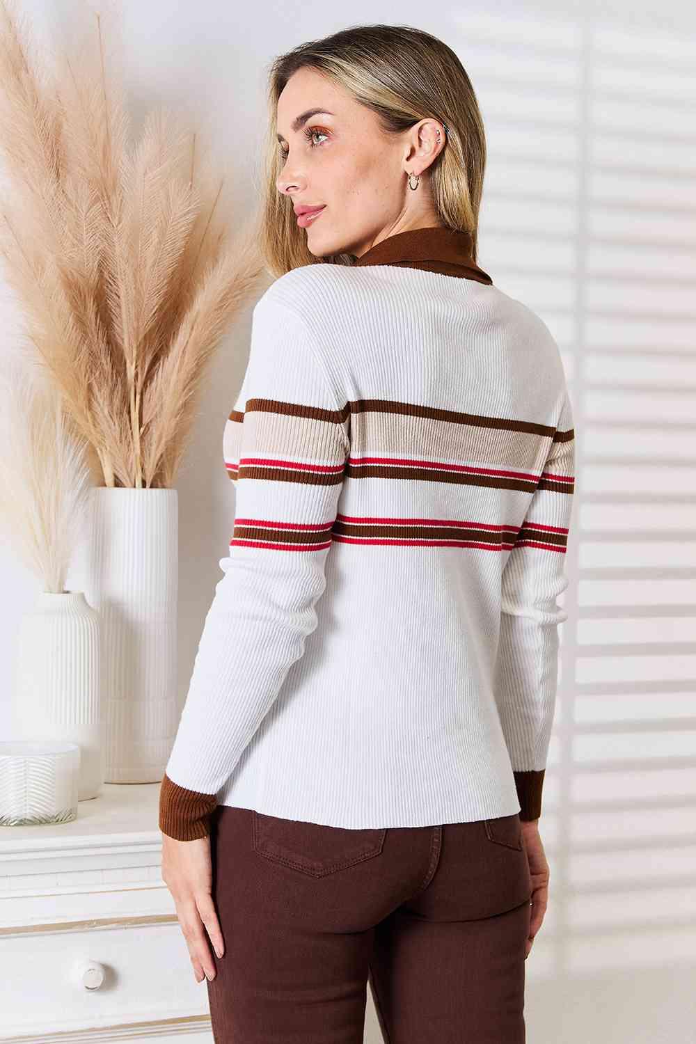 Basic Bae Striped Collared Neck Rib-Knit Top - Happily Ever Atchison Shop Co.