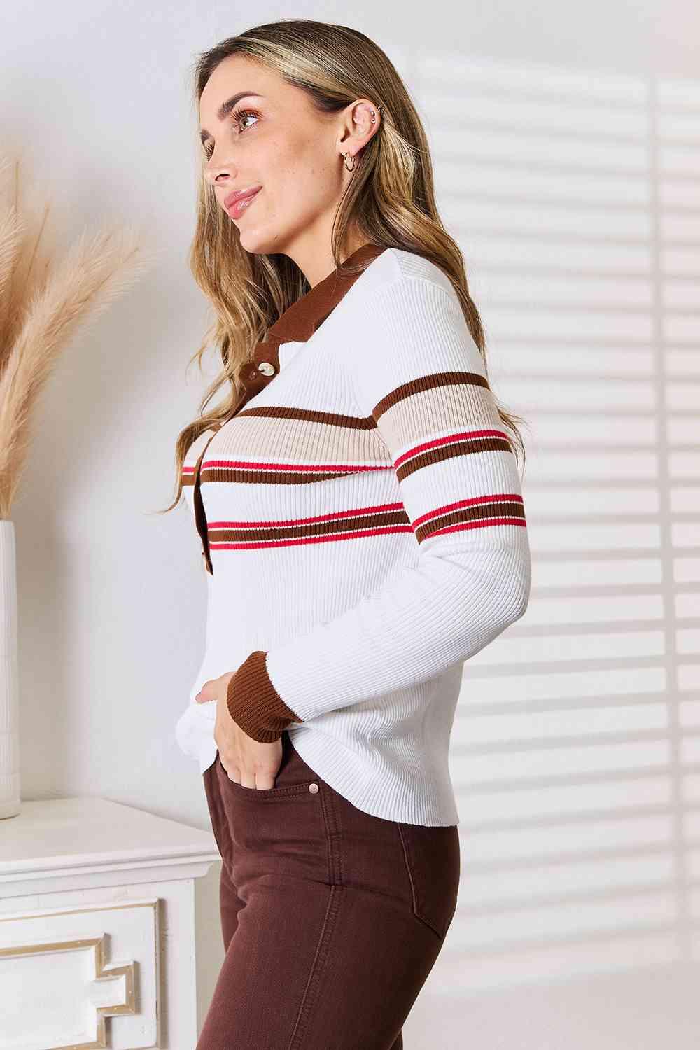 Basic Bae Striped Collared Neck Rib-Knit Top - Happily Ever Atchison Shop Co.