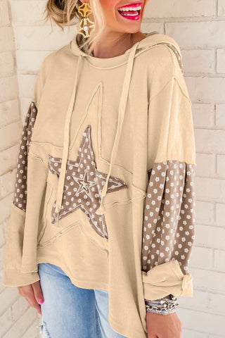 Floral Patchwork Star Pattern Drawstring Hoodie - 1985 the VAULT Boutique