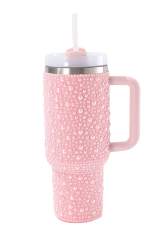 40 oz Pink Pearl Studded Tumbler (Pre-Order Ships February 10th) - 1985 the VAULT Boutique