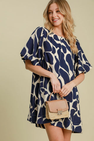 Umgee Two Tone Abstract Print Puff Sleeve Dress - 1985 the VAULT Boutique