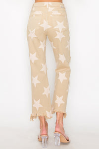 RISEN Full Size High Rise Star Printed Frayed Hem Jeans - 1985 the VAULT Boutique