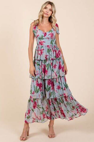 Mittoshop Layered Floral Sweetheart Neck Maxi Dress - 1985 the VAULT Boutique