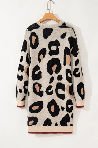 Leopard Open Front Long Sleeve Cardigan - 1985 the VAULT Boutique