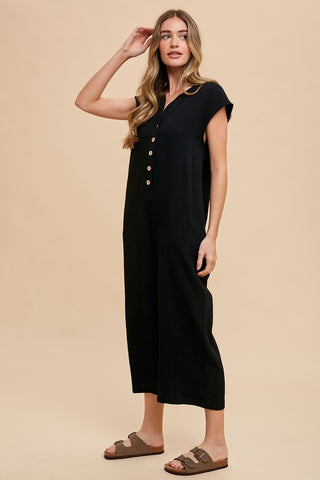 Annie Wear Button Detail Wide Leg Jumpsuit with Pockets - 1985 the VAULT Boutique