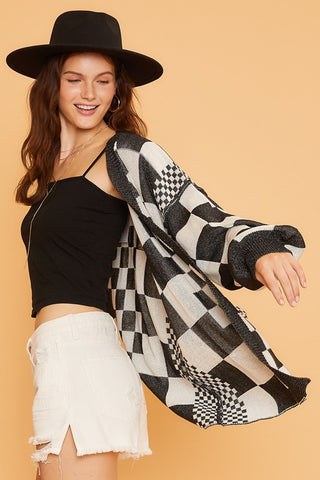 Annie Wear Checkered Open Front Drop Shoulder Cardigan - 1985 the VAULT Boutique