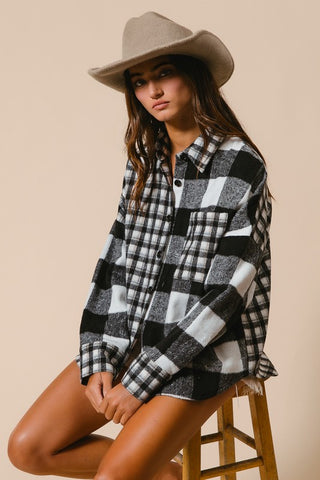 BiBi Plaid Fleece Button Down Long Sleeve Shirt - 1985 the VAULT Boutique