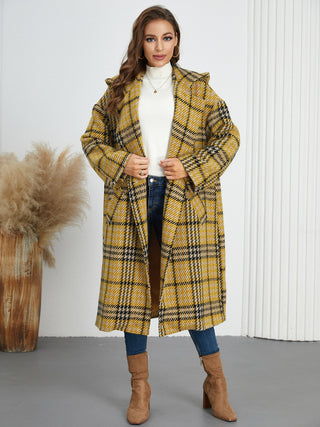 Plaid Double-Breasted Long Sleeve Longline Coat - 1985 the VAULT Boutique