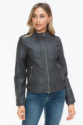 Snobbish PU Leather Biker Jacket with Side Zip Pockets - 1985 the VAULT Boutique