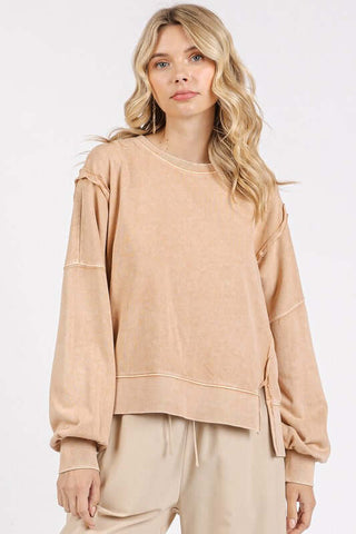 Mittoshop Side Slit Exposed Seam Round Neck Sweatshirt - 1985 the VAULT Boutique