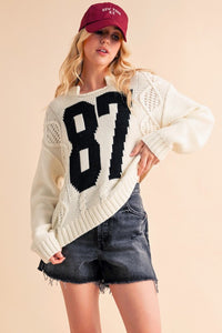 Aemi+Co Contrast Number Cable Knit Drop Shoulder Sweater - 1985 the VAULT Boutique