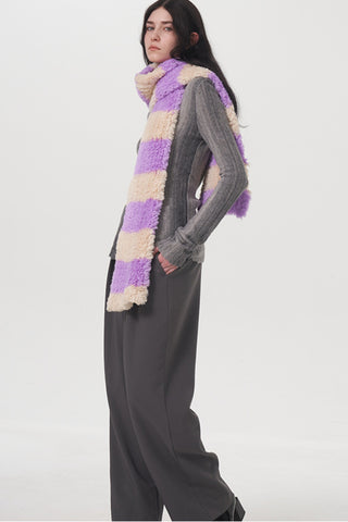 Fuzzy Contrast Striped Scarf - 1985 the VAULT Boutique