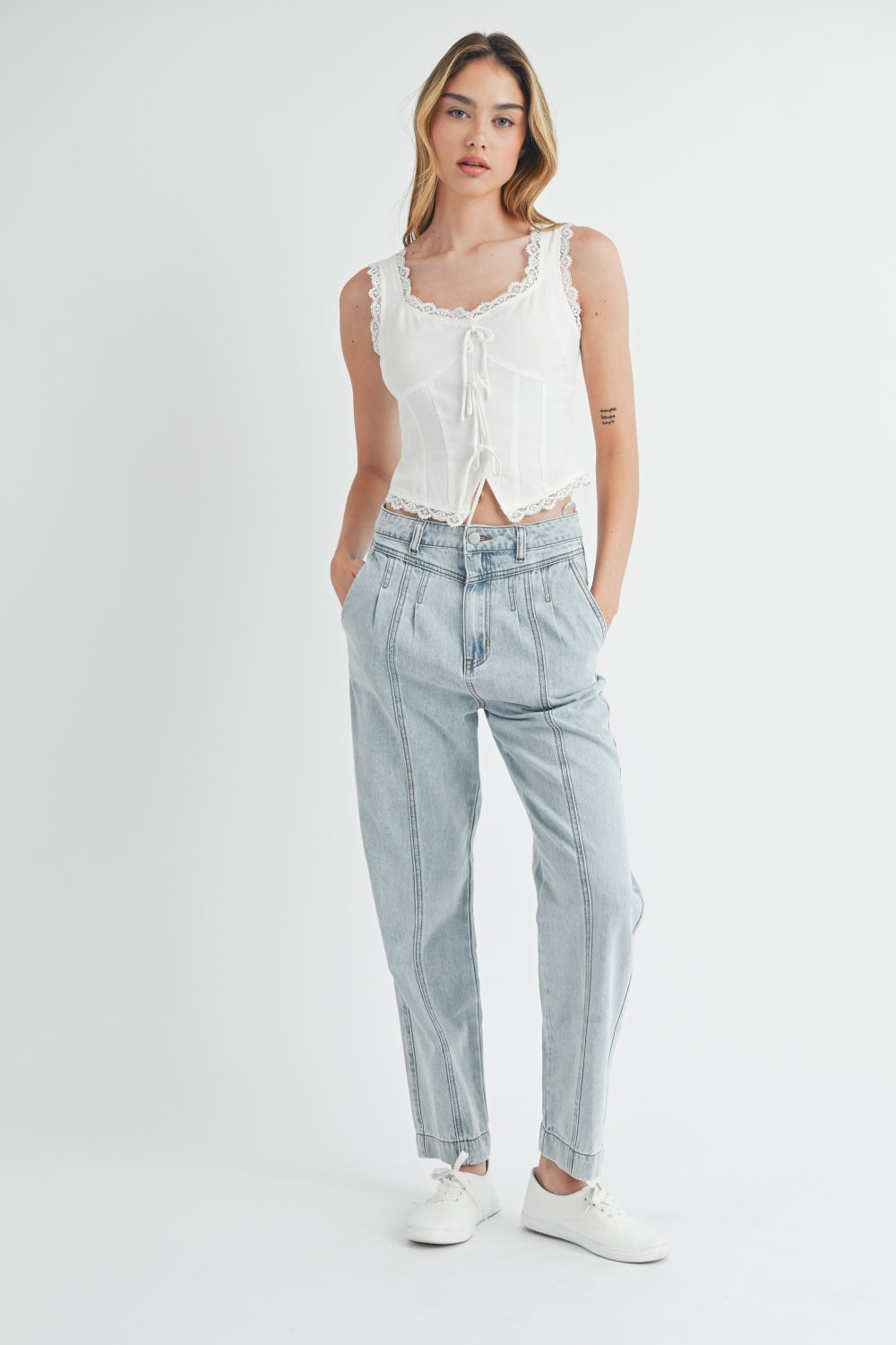 MABLE Pleated Front Detail Straight Jeans - 1985 the VAULT Boutique