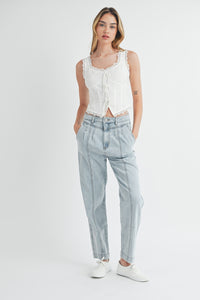 MABLE Pleated Front Detail Straight Jeans - 1985 the VAULT Boutique