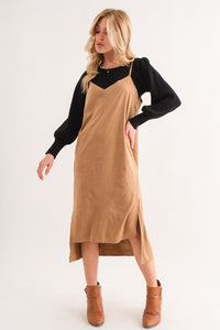 And The Why Faux Suede Cut Edge Slit Cami Midi Dress - 1985 the VAULT Boutique