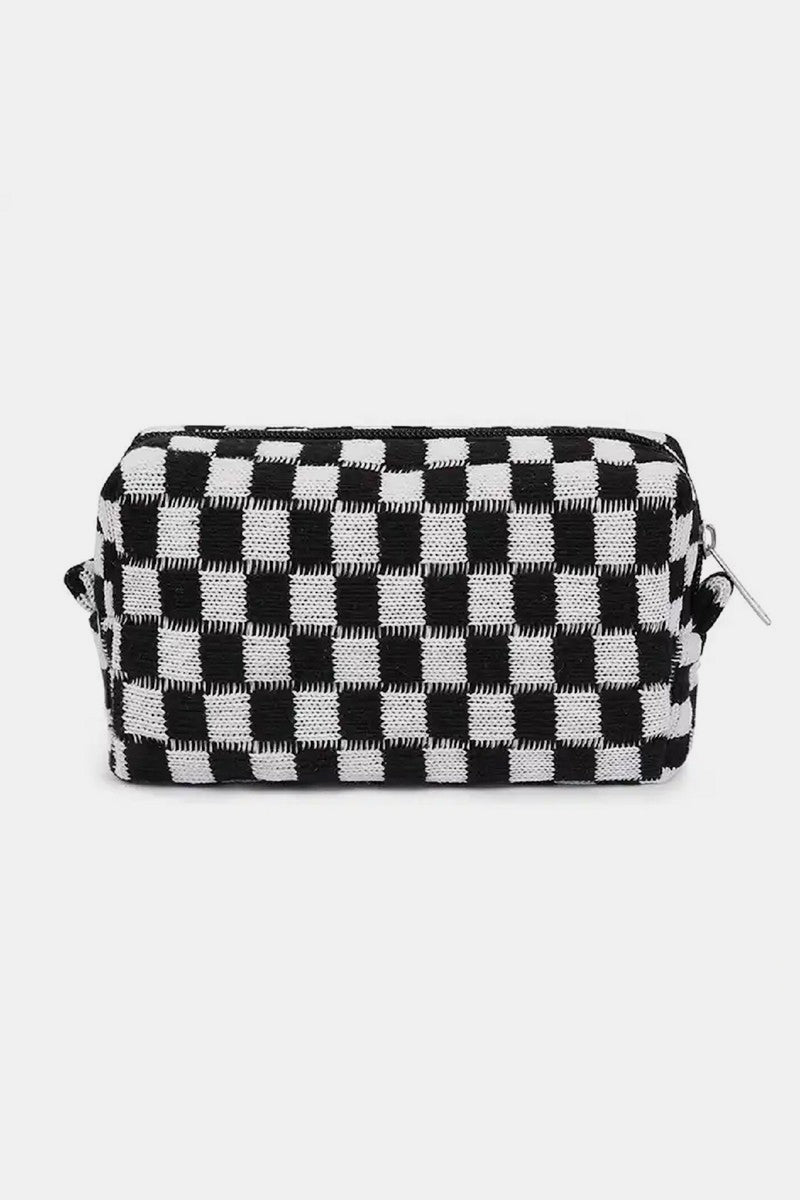 Zenana Checkered Pattern Knitted Cosmetic Pouch - 1985 the VAULT Boutique