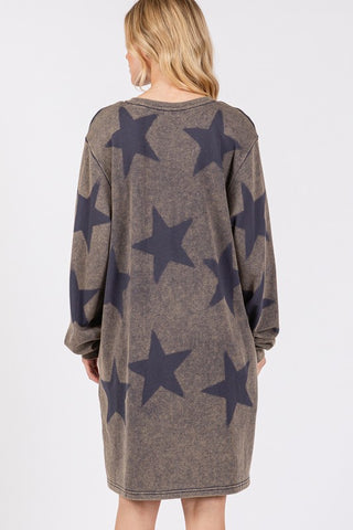 SAGE + FIG Washed Star Print Round Neck Dress - 1985 the VAULT Boutique