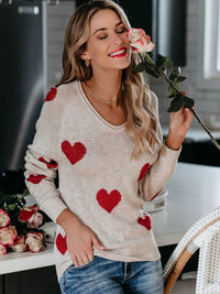 Heart Scoop Neck Long Sleeve Sweater - 1985 the VAULT Boutique