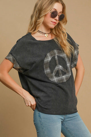 Umgee Peace Applique Round Neck French Terry Top - 1985 the VAULT Boutique