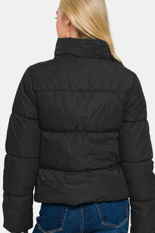 Zenana Zip Up Turtleneck Puffer Jacket with Pockets - 1985 the VAULT Boutique