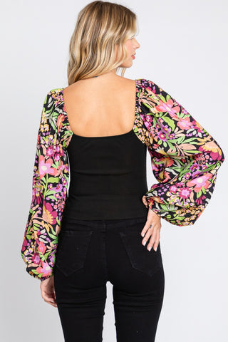 ODDI Full Size Floral Balloon Sleeve Blouse - 1985 the VAULT Boutique