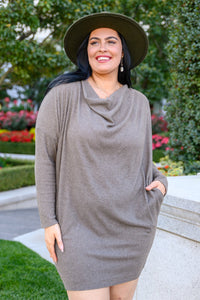 Be True Cowl Neck Knit Mini Dress In Cocoa - Happily Ever Atchison Shop Co.