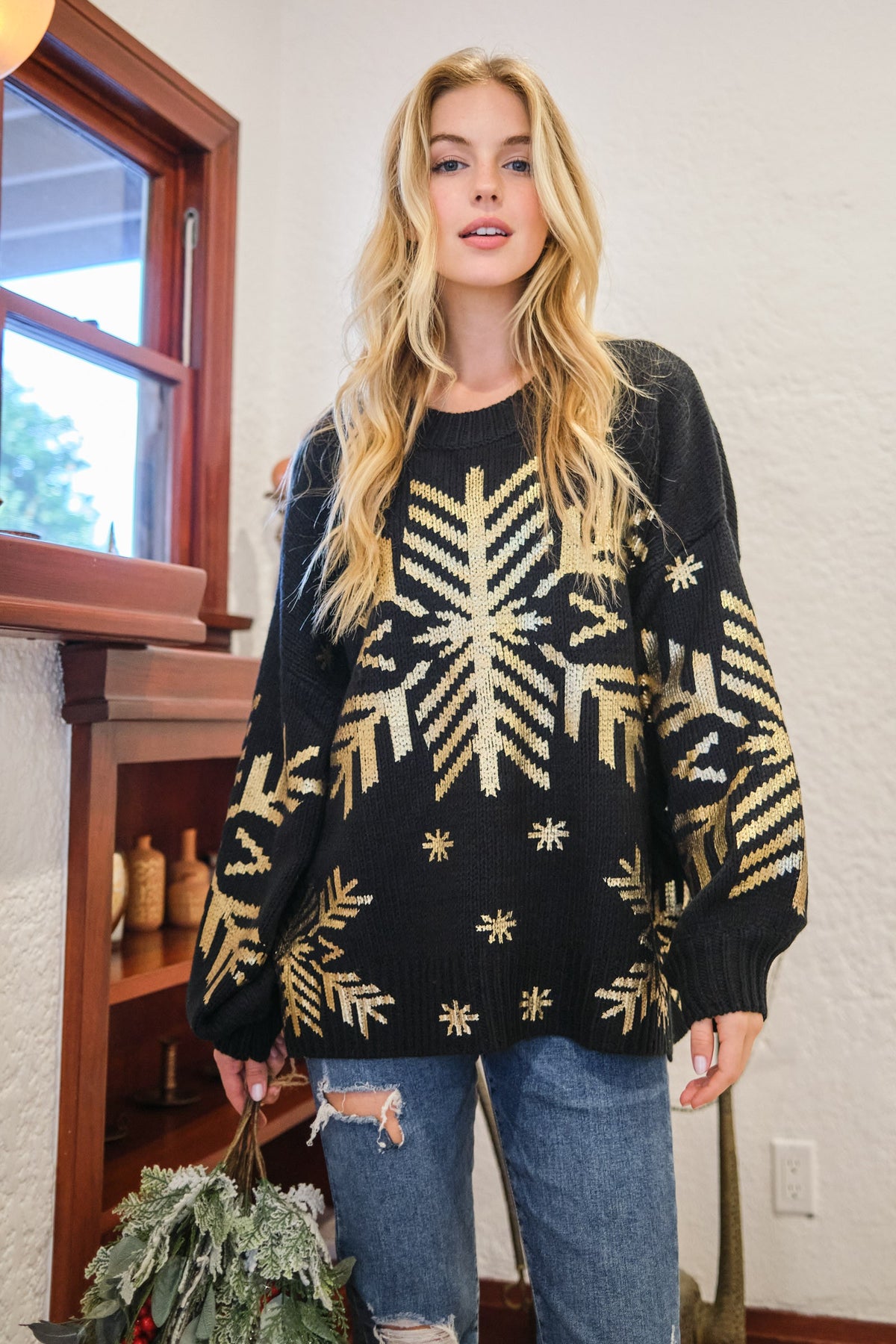 And The Why Foil Snowflake Round Neck Sweater - 1985 the VAULT Boutique