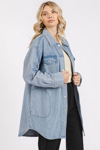 Mittoshop Light Wash Patch Pocket Longline Denim Jacket - 1985 the VAULT Boutique