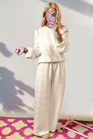 Double Take Texture Long Sleeve Top and Wide Leg Pants Set - 1985 the VAULT Boutique