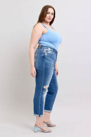 Judy Blue Full Size Button Fly Distressed Jeans with Pockets Plus Size - 1985 the VAULT Boutique