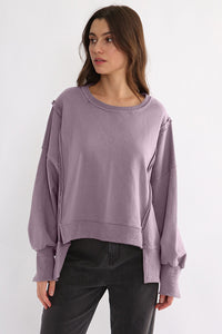 Exposed Seam High-Low Long Sleeve Sweatshirt - 1985 the VAULT Boutique