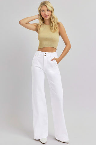 RISEN Full Size Tummy Control Double Button Wide Leg Jeans - 1985 the VAULT Boutique