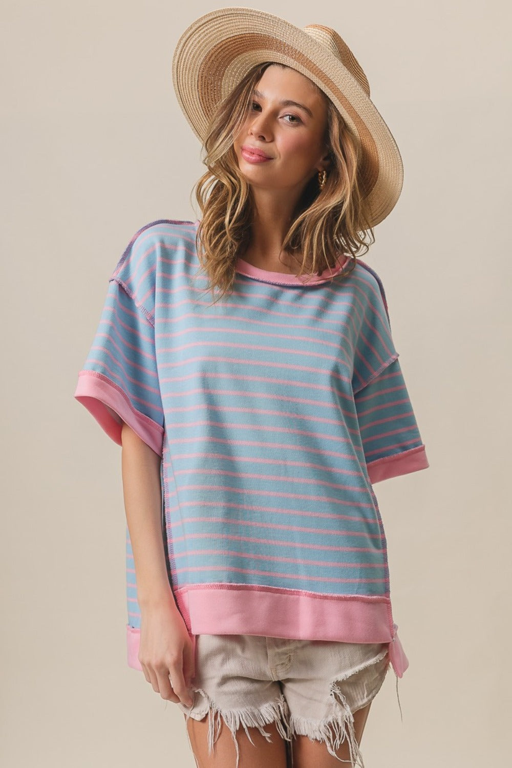 BiBi Exposed Seam Stripe Contrast T-Shirt - 1985 THE VAULT