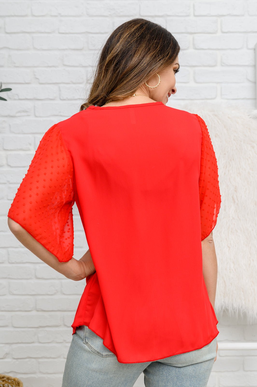 Best Of My Love Short Sleeve Blouse In Red - Happily Ever Atchison Shop Co.