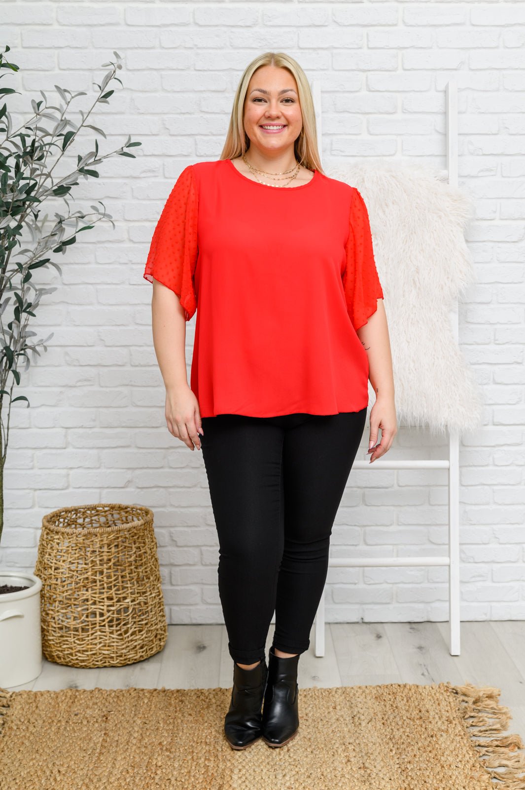 Best Of My Love Short Sleeve Blouse In Red - Happily Ever Atchison Shop Co.