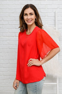 Best Of My Love Short Sleeve Blouse In Red - Happily Ever Atchison Shop Co.