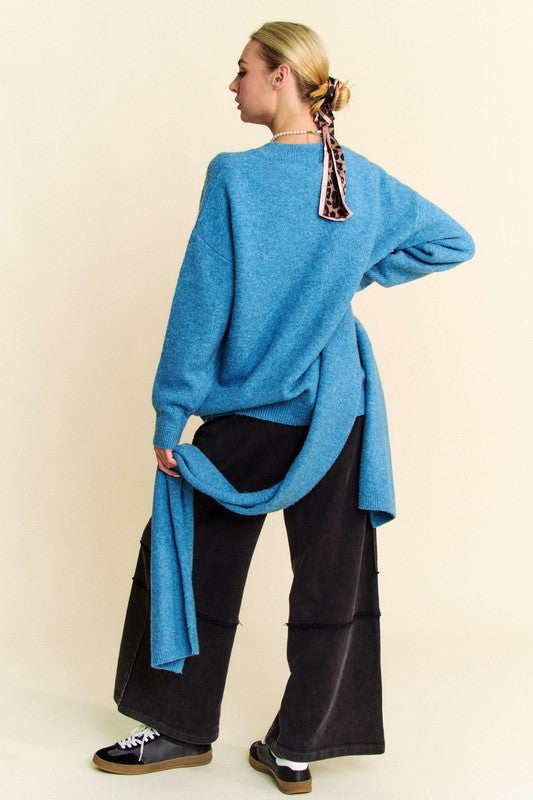 Davi & Dani V-Neck Dropped Shoulder Sweater with Scarf - 1985 the VAULT Boutique