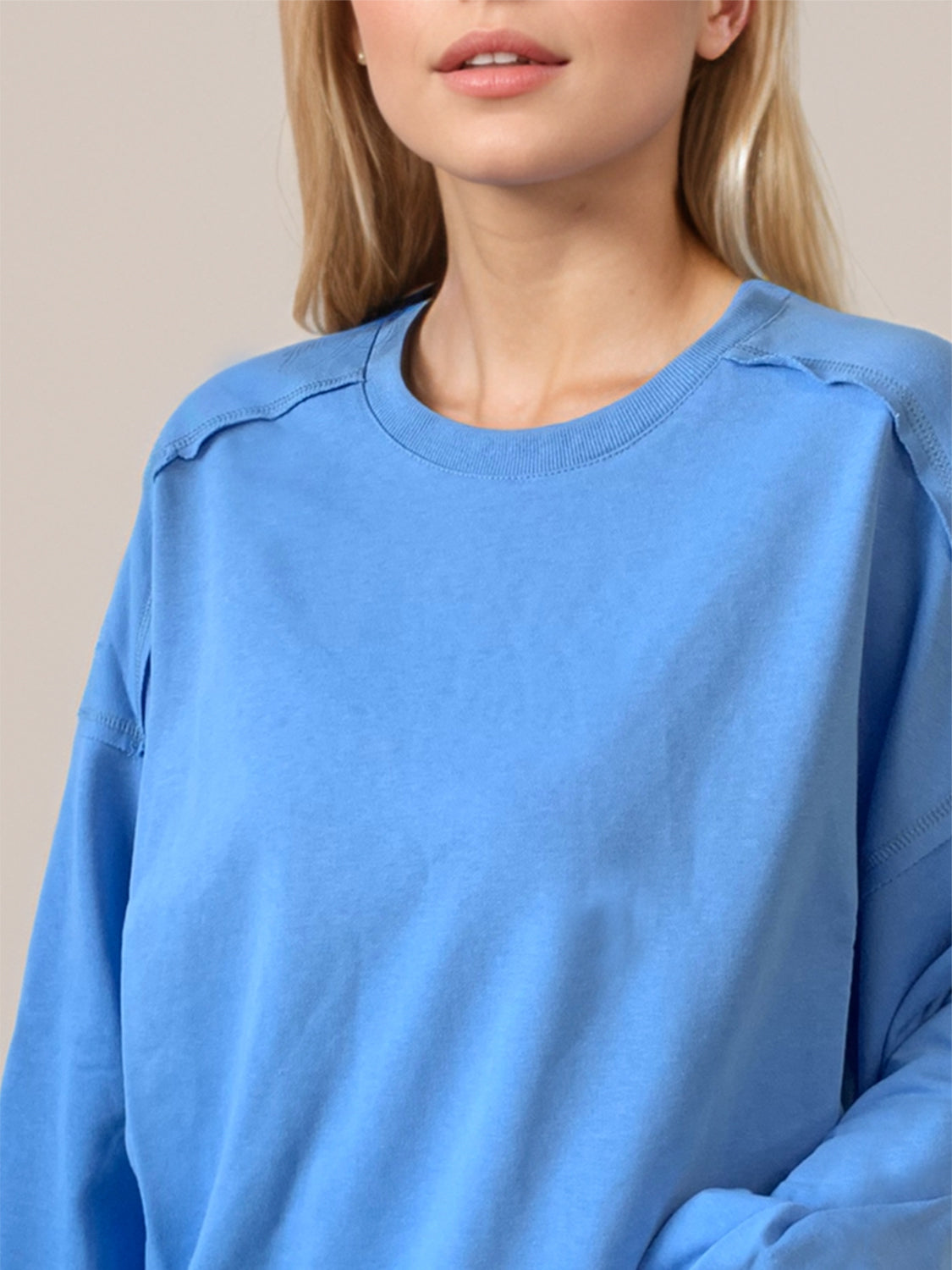 Exposed Seam Round Neck Long Sleeve Sweatshirt - 1985 the VAULT Boutique