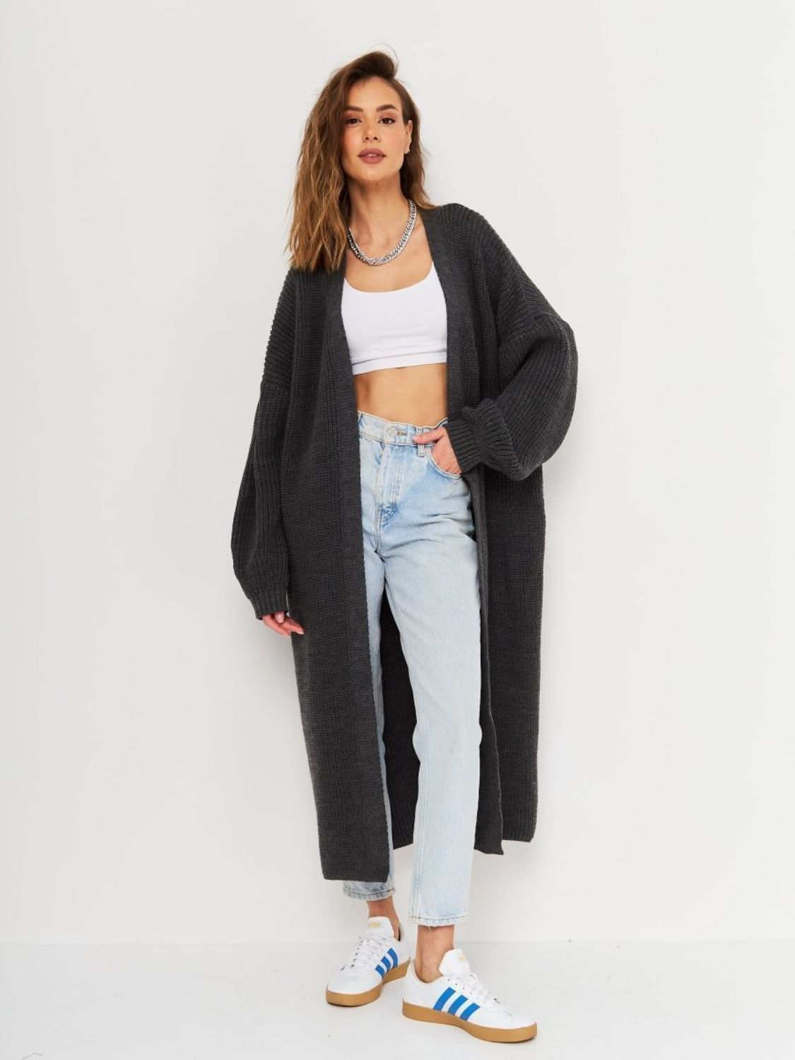 Open Front Long Sleeve Longline Cardigan - 1985 the VAULT Boutique