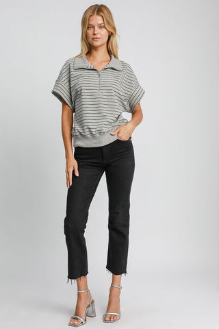 Umgee Striped Half Zip Short Sleeve Sweatshirt - 1985 the VAULT Boutique