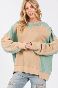 SAGE + FIG Color Block Round Neck Sweatshirt - 1985 the VAULT Boutique