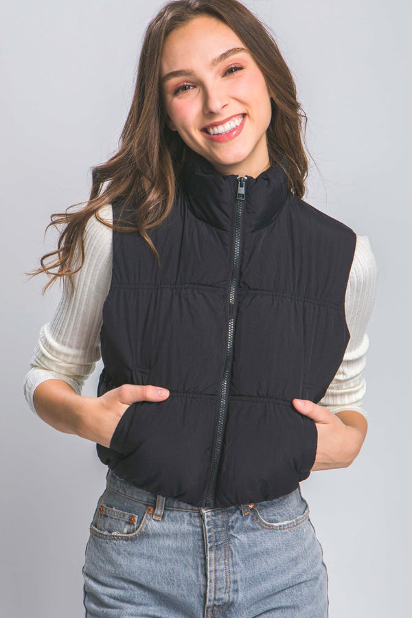 Love Tree Zip Up Turtleneck Cropped Vest Coat - 1985 the VAULT Boutique