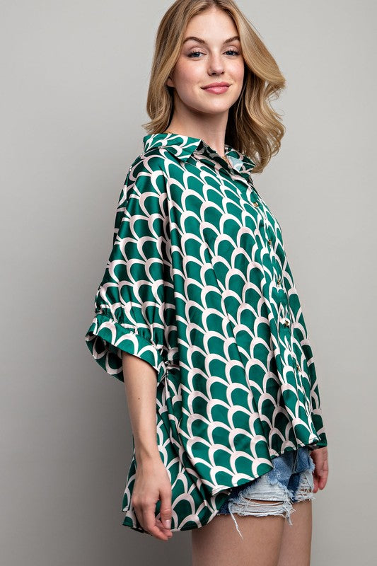 LIGHT SATIN PRINT BUTTON DOWN SHIRT - 1985 the VAULT Boutique