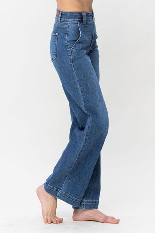 Judy Blue Full Size Double Button Wide Leg Jeans - 1985 the VAULT Boutique