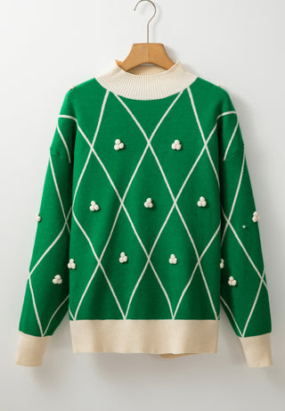 Diamond Pattern Contrast Trim Mock Neck Sweater - 1985 the VAULT Boutique