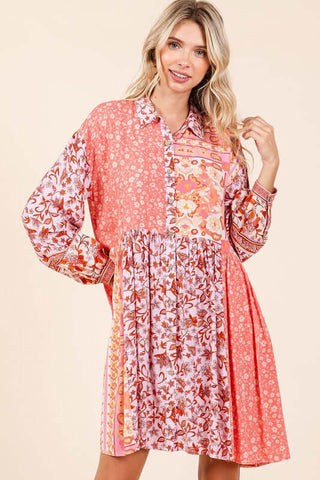 Mittoshop Floral Button Detail Long Sleeve Shirt Dress - 1985 the VAULT Boutique