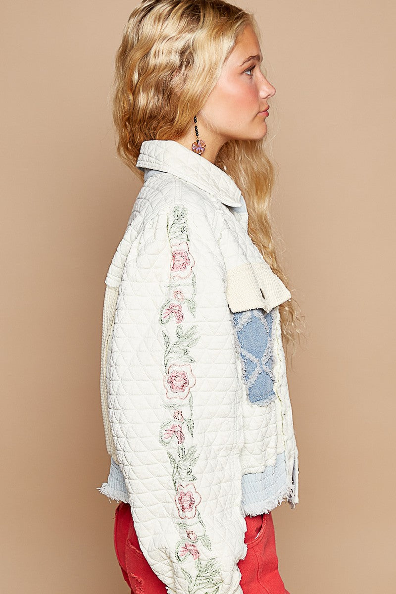 POL Embroidered Sleeve Raw Edge Quilted Jacket - 1985 the VAULT Boutique